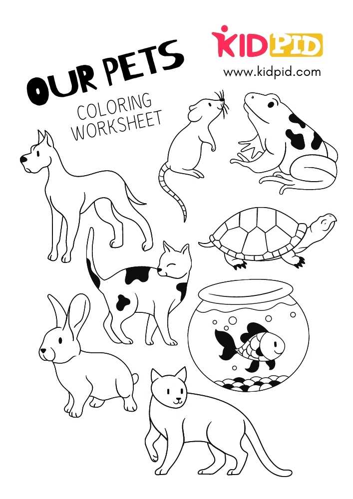 Pets Coloring Printable Worksheets for Kids - Kidpid