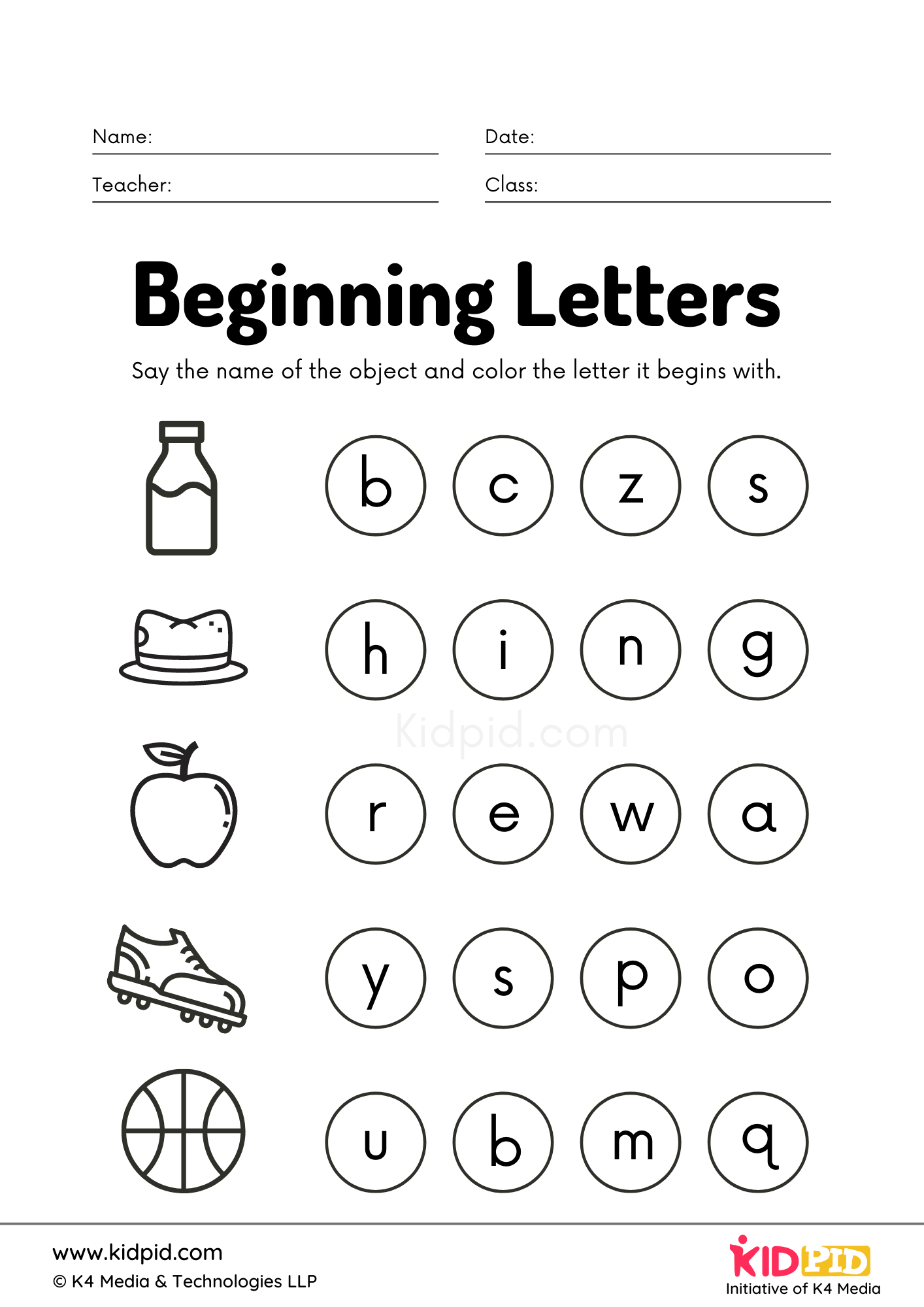 Beginning Letter Worksheet