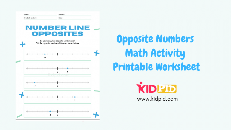 Opposite Numbers Math Activity Printable Worksheet - Kidpid
