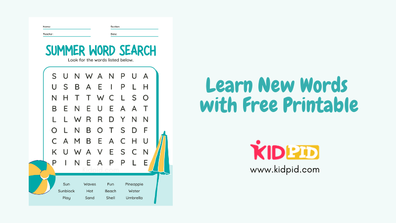 summer word search printable worksheet for kids kidpid