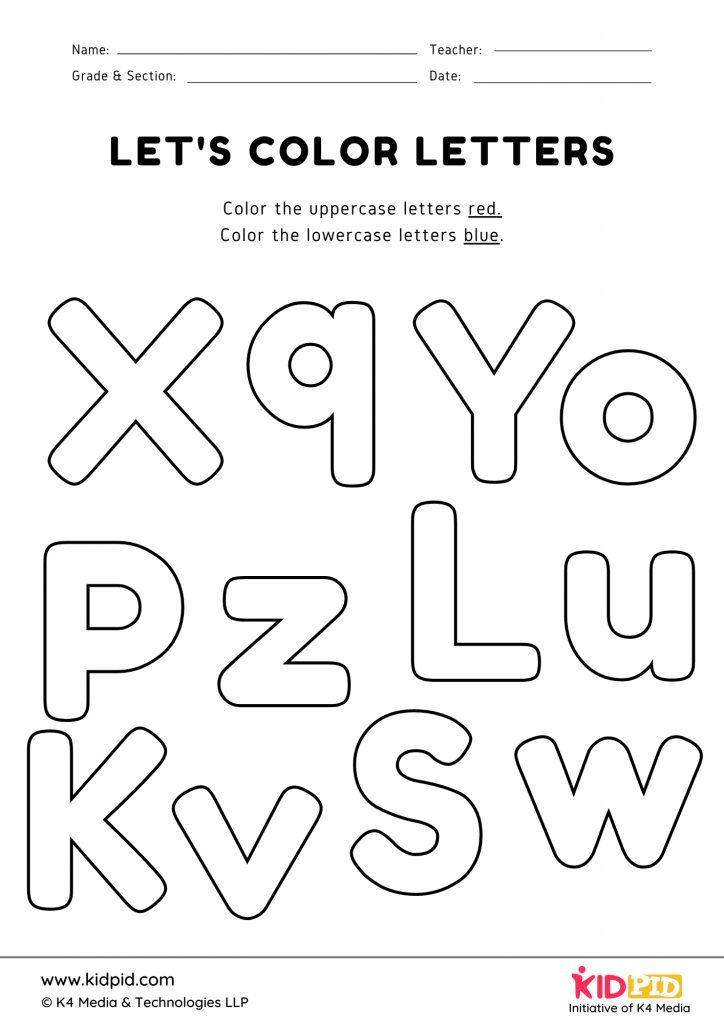 Uppercase and Lowercase Letters Coloring Printable Worksheet - Kidpid