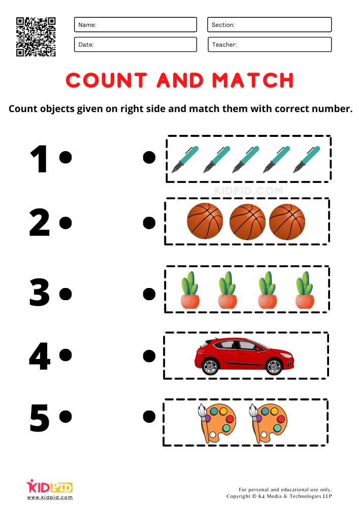 count and match worksheets for kindergarten kidpid