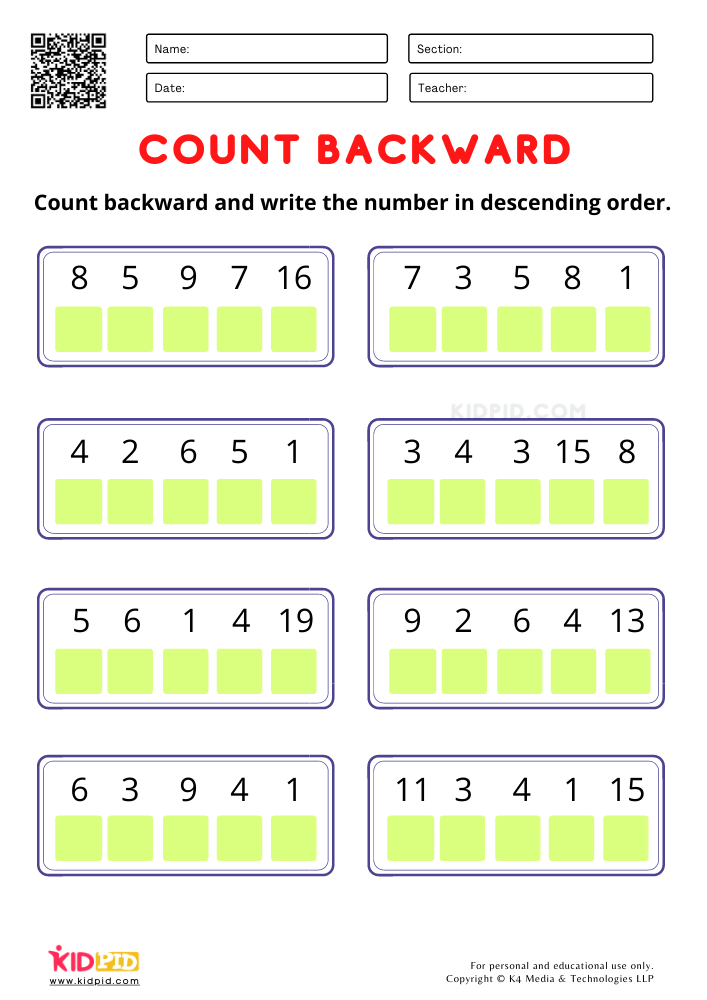 Count Backward And Write The Number Worksheets For Kindergarten Kidpid