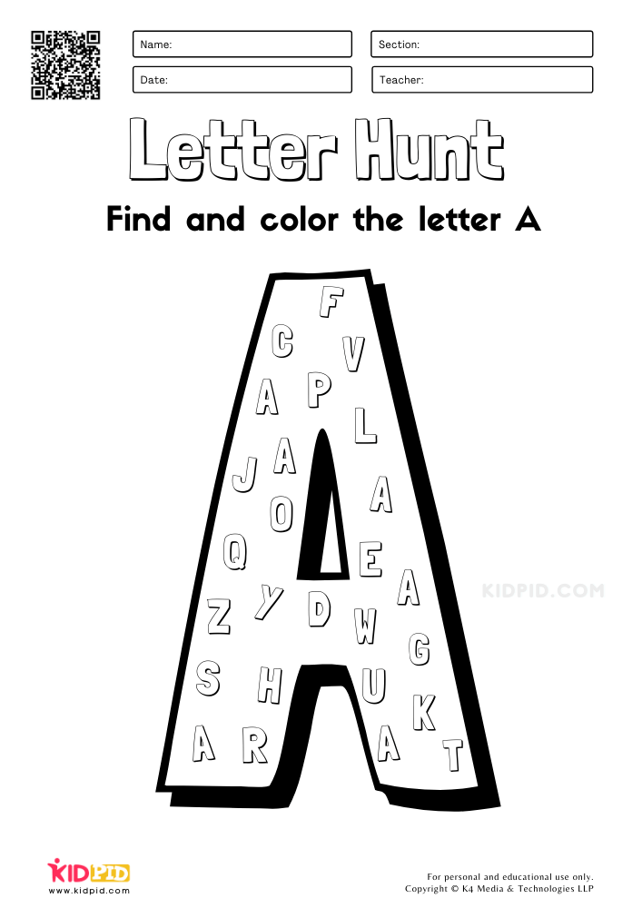 Letter A Hunt Worksheet