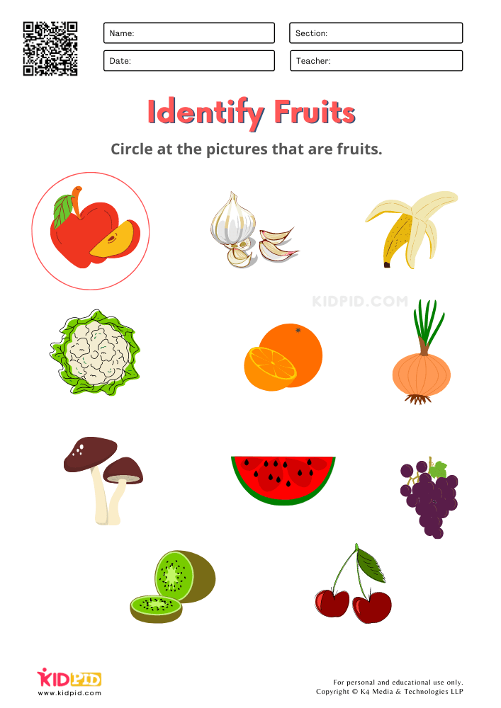 Fruit And Vegetable Worksheet