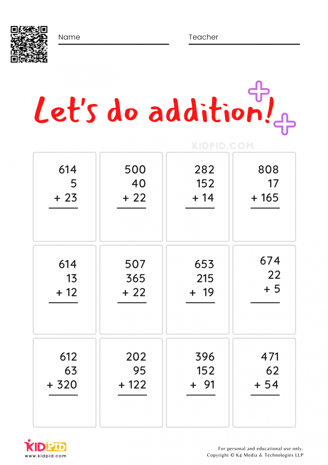 Multi digit Addition Math Foundational Worksheets Kidpid