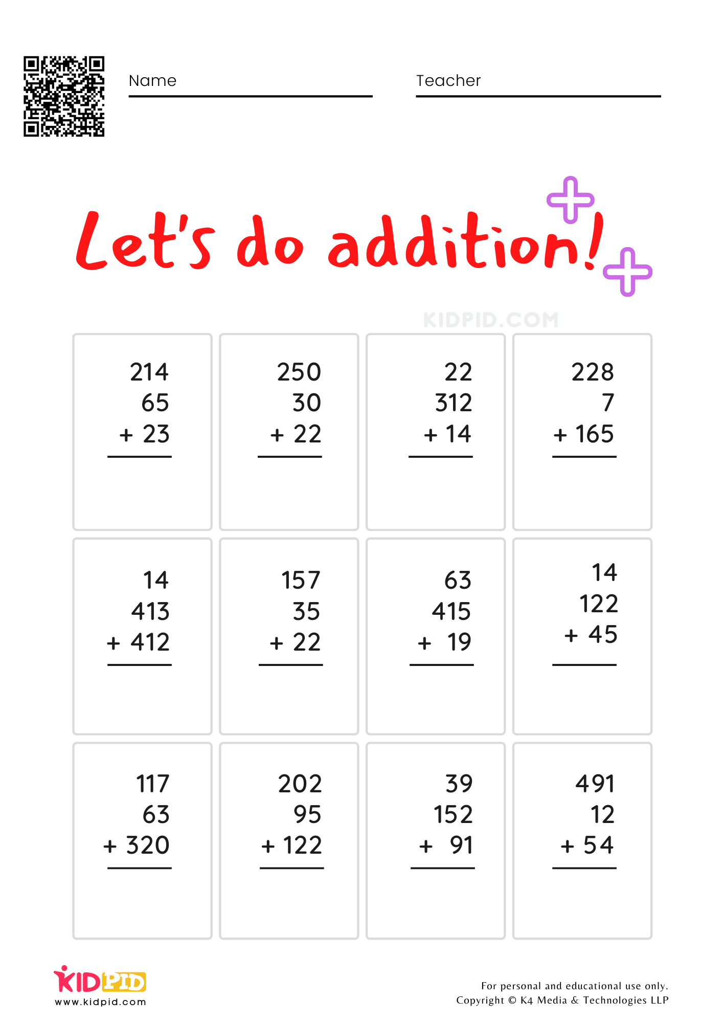 Multi digit Addition Math Foundational Worksheets Kidpid
