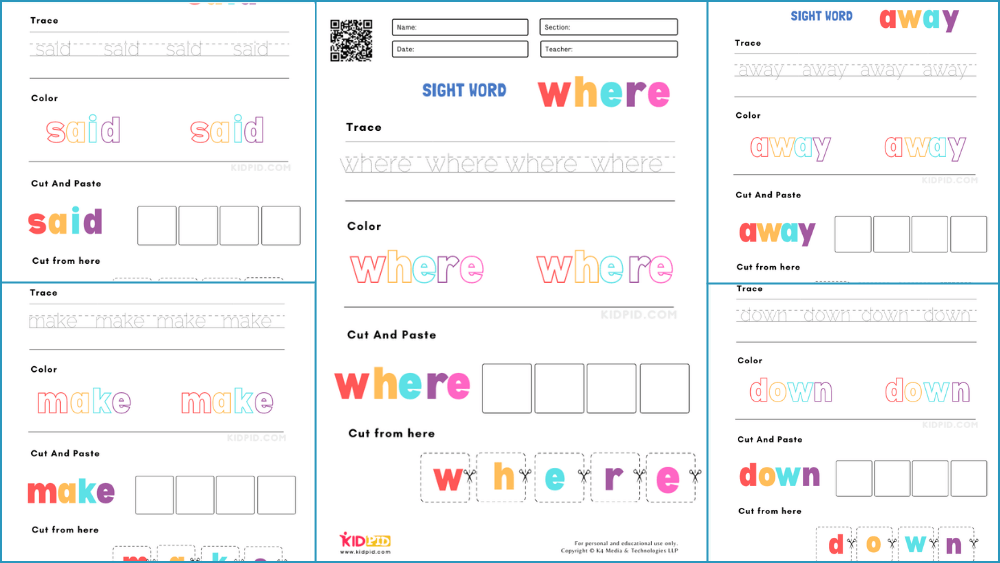 Sight Words Worksheets for Preschoolers