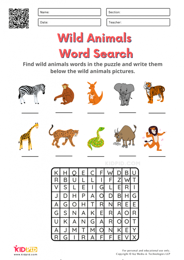 Wild Animals Worksheets for Kindergarten Kidpid