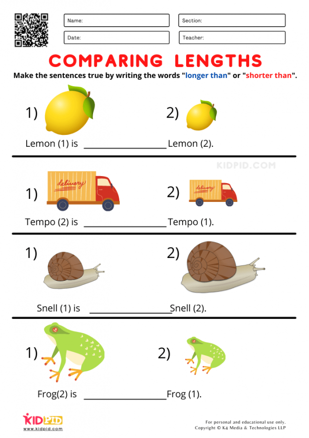 compare length of objects worksheets for grade i kidpid