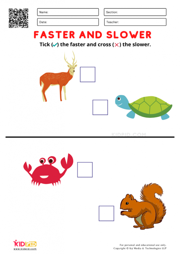 Faster & Slower Worksheets for Kindergarten - Free Printables - Kidpid