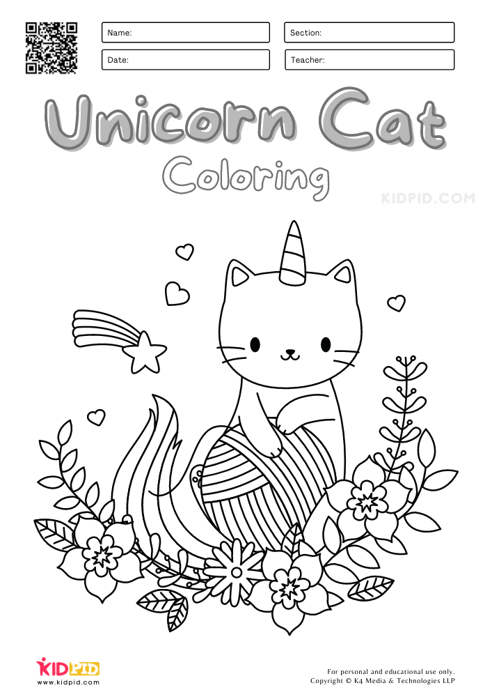 unicorn cat coloring pages for kids kidpid