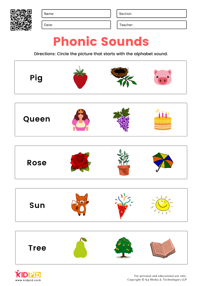Phonic Sounds For Kids Worksheets