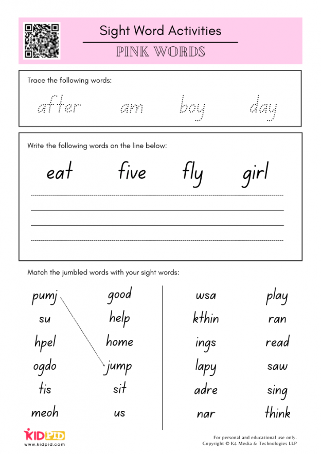 sight word worksheets for 1st grade