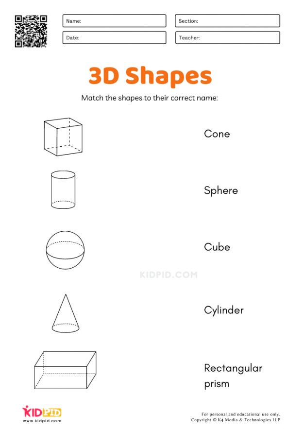 3D Shapes Worksheets for Grade 1 - Kidpid