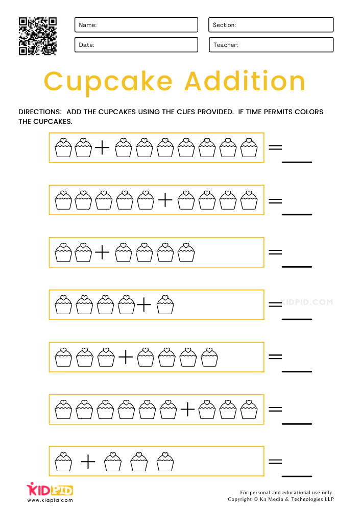 Cupcake Addition Worksheets For Grade 1 Kidpid