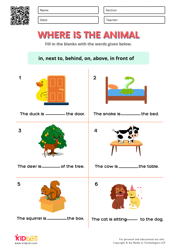 prepositions examples with pictures for kids