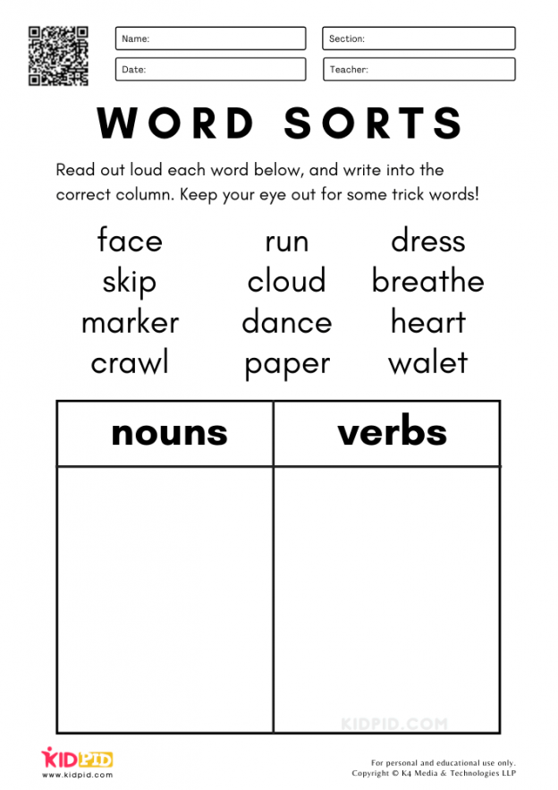 Noun And Verb Worksheets For Grade 4