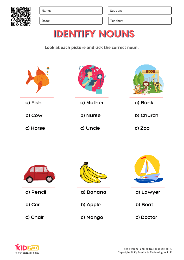 Common Noun Worksheets For First Grade