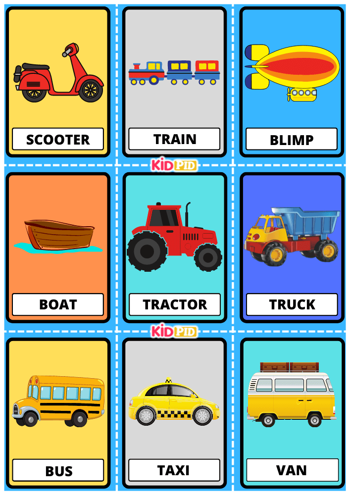 Means of Transport Vocabulary Flashcards  Transportation preschool,  Flashcards, Transportation