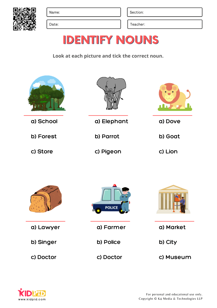 Free First Grade Noun Worksheets
