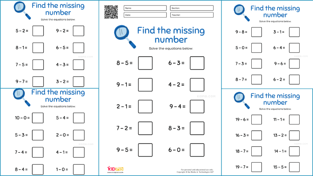 Find The Missing Number In Subtraction Worksheets