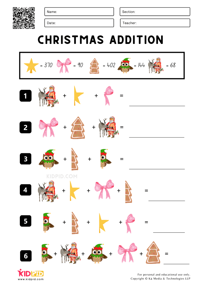 Christmas Addition Printable Worksheets For Grade 4 Kidpid