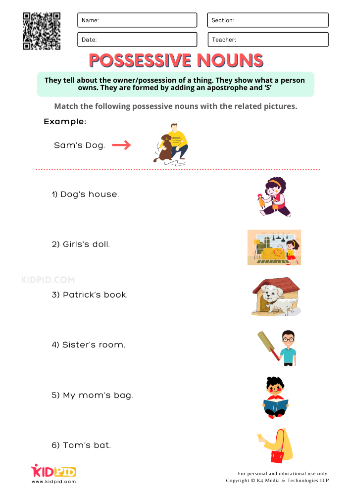 First Grade Possessive Nouns Worksheets