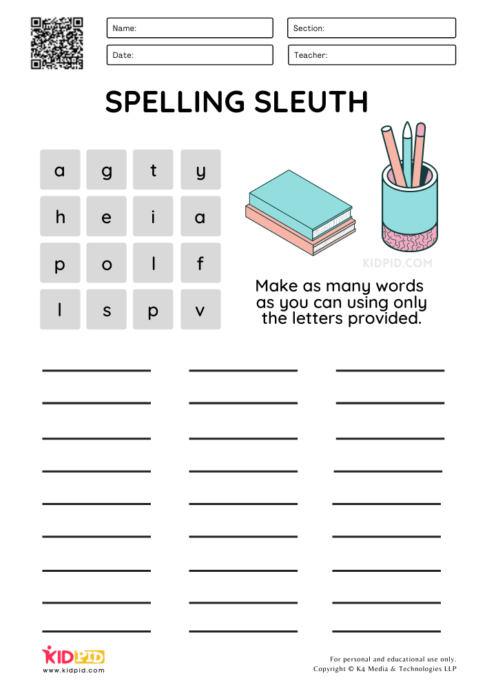 Sleuth Spelling Activity Printable Worksheets - Kidpid