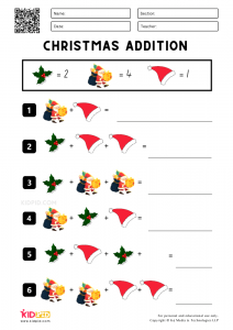 Christmas Addition Printable Worksheets for Grade 1 - Kidpid