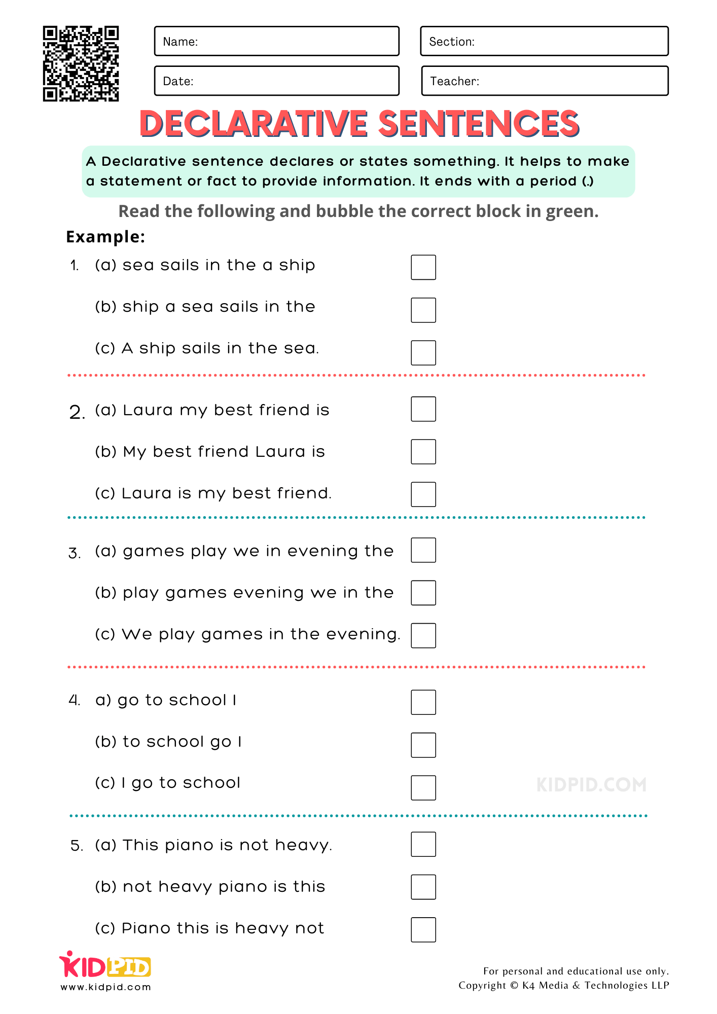 8th Grade Compound Declarative Sentence Worksheet