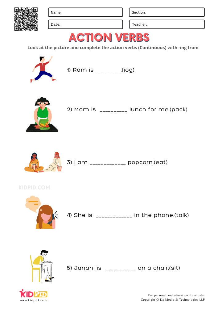 Action Verbs Worksheet 1st Grade