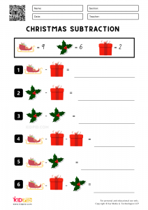 Christmas Subtraction Printable Worksheets For Grade 1 - Kidpid