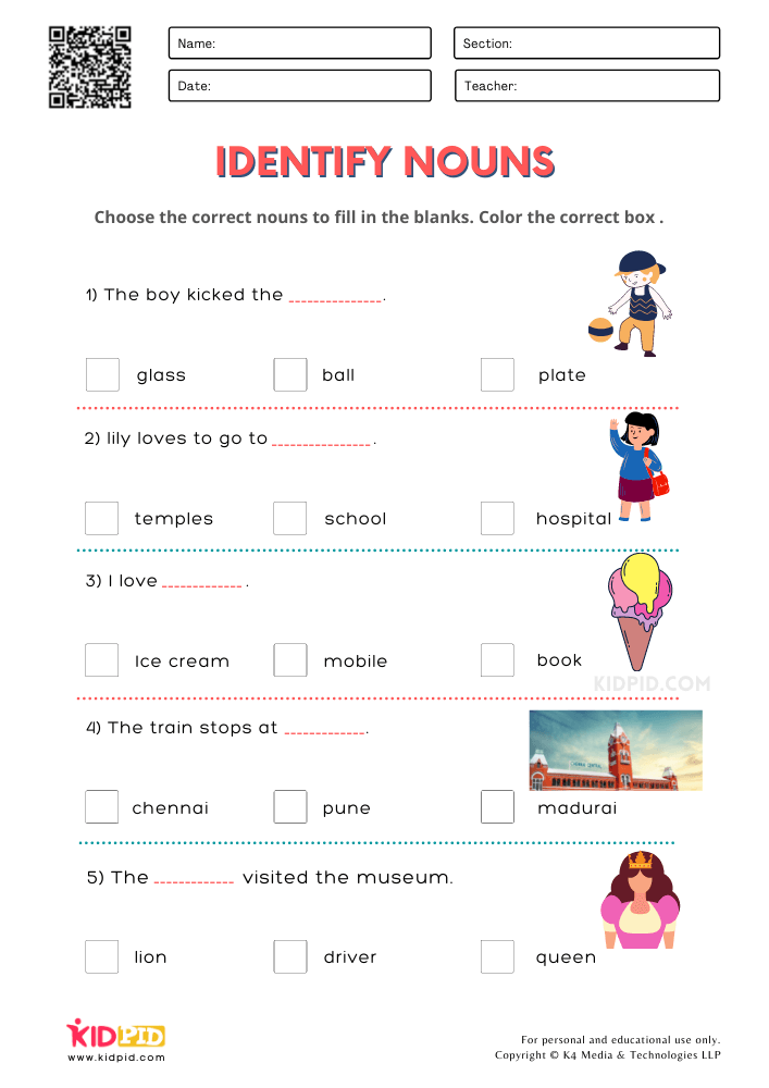 K5 Learning Nouns Worksheets