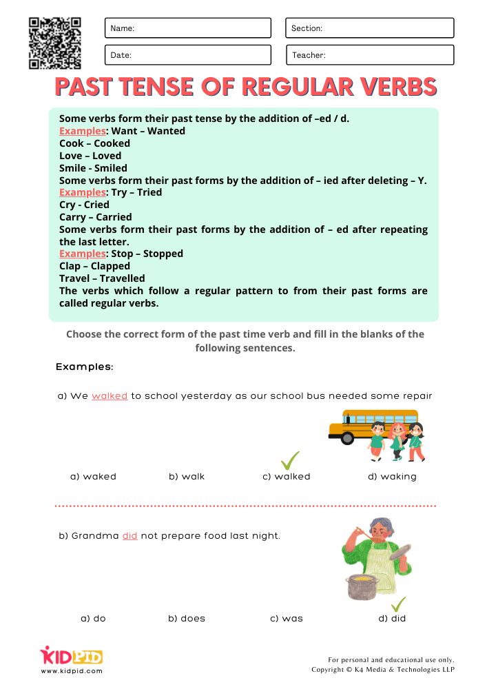 past tense of regular verbs printable worksheets for grade 2 kidpid