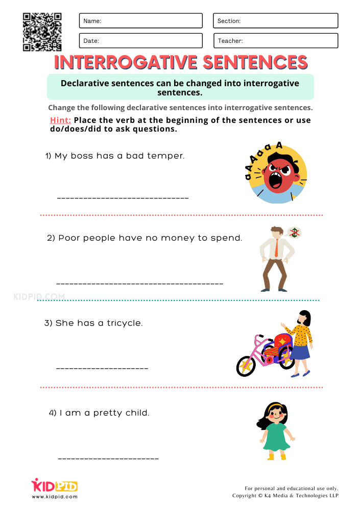 Interrogative Pronouns Worksheet With Answers For Grade 5