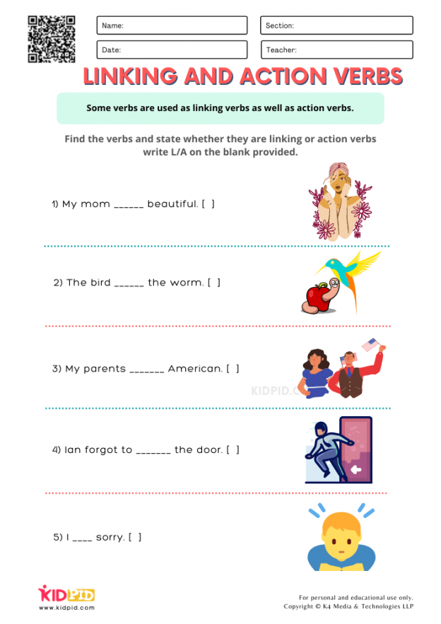 Action Linking And Helping Verbs Worksheets With Answers Houghton Mifflin