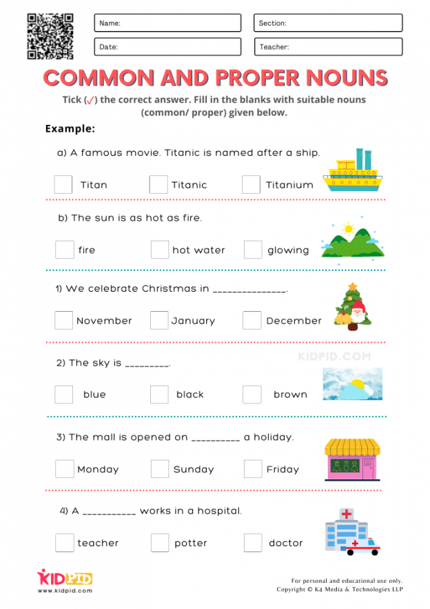 Common and Proper Nouns Printable Worksheets for Grade 2 - Kidpid
