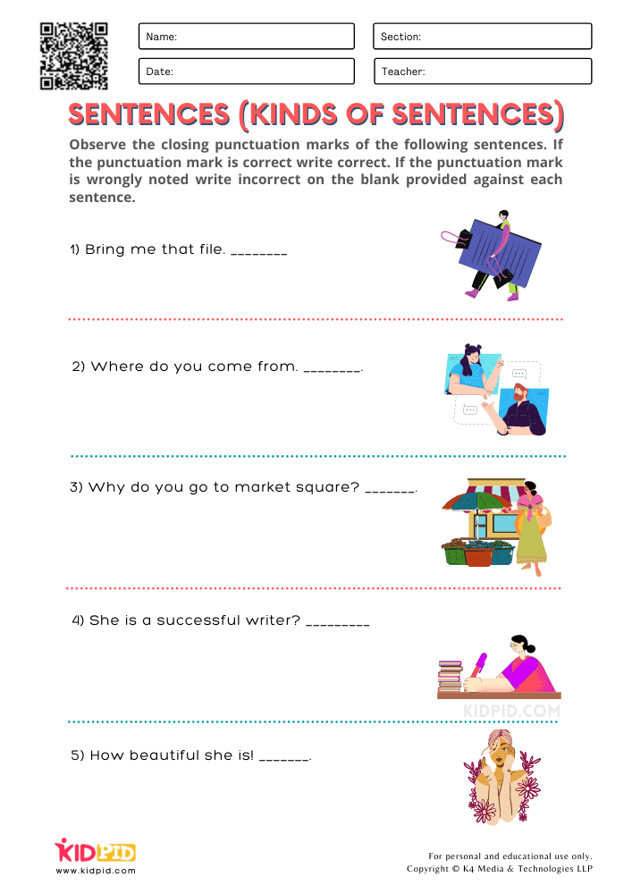 Worksheet For Types Of Sentences Grade 4
