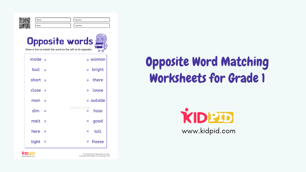 Opposite Word Matching Worksheets For Grade 1 Kidpid