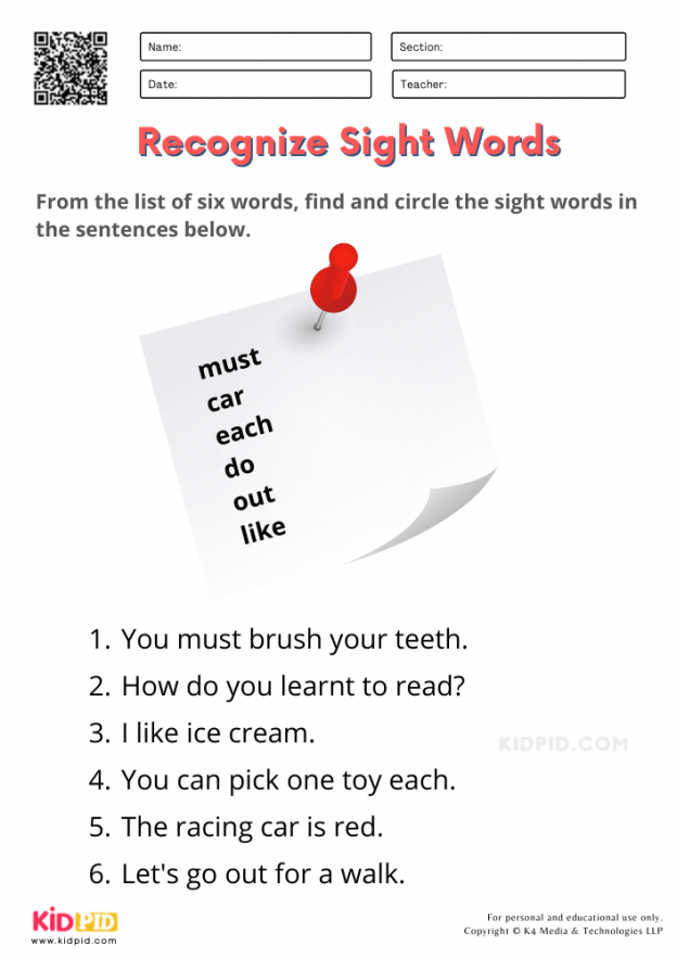 Simple Sentences With Sight Words Worksheets 2CE