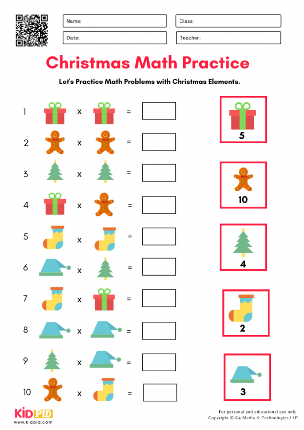 Christmas Math Worksheets for Kids - Kidpid