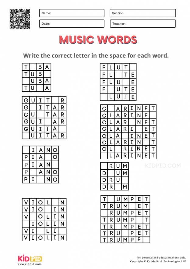 Music Words Worksheet