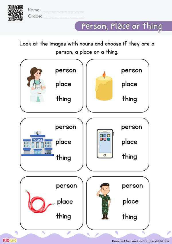 Person, Place or Thing - Noun English Worksheet