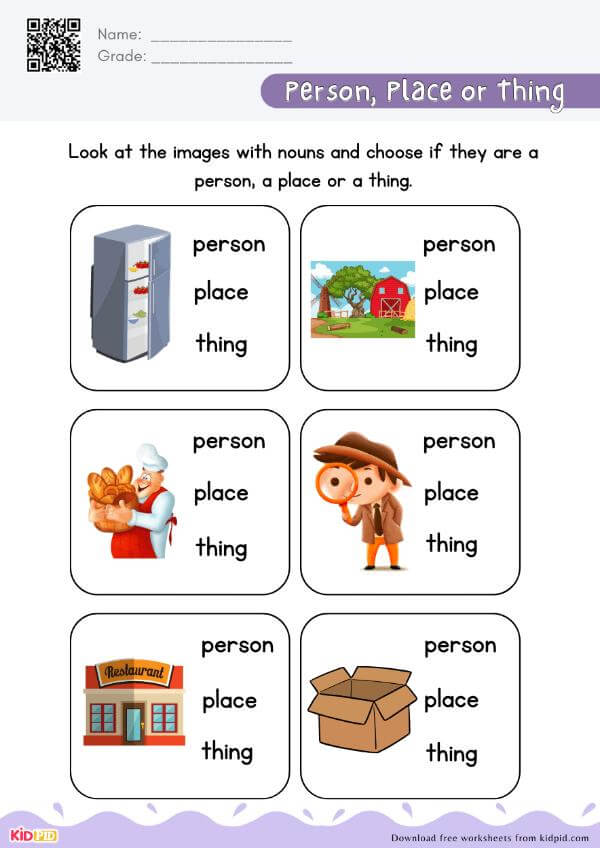 Person, Place or Thing - Noun English Worksheet