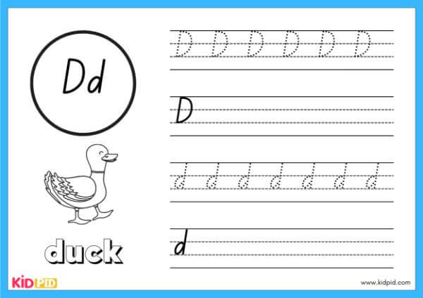 Trace D - Alphabet Animals Handwriting Book