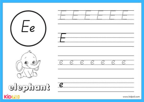 Trace E - Alphabet Animals Handwriting Book