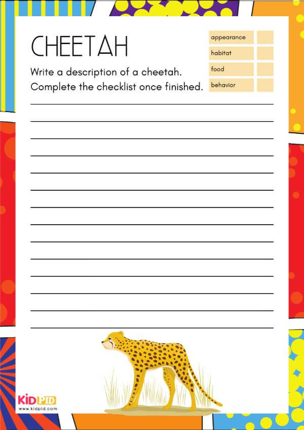Cheetah - Animal Description Writing Worksheet