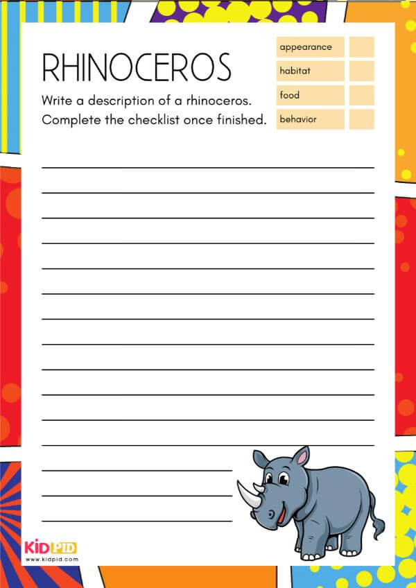 Rhinoceros - Animal Description Writing Worksheet