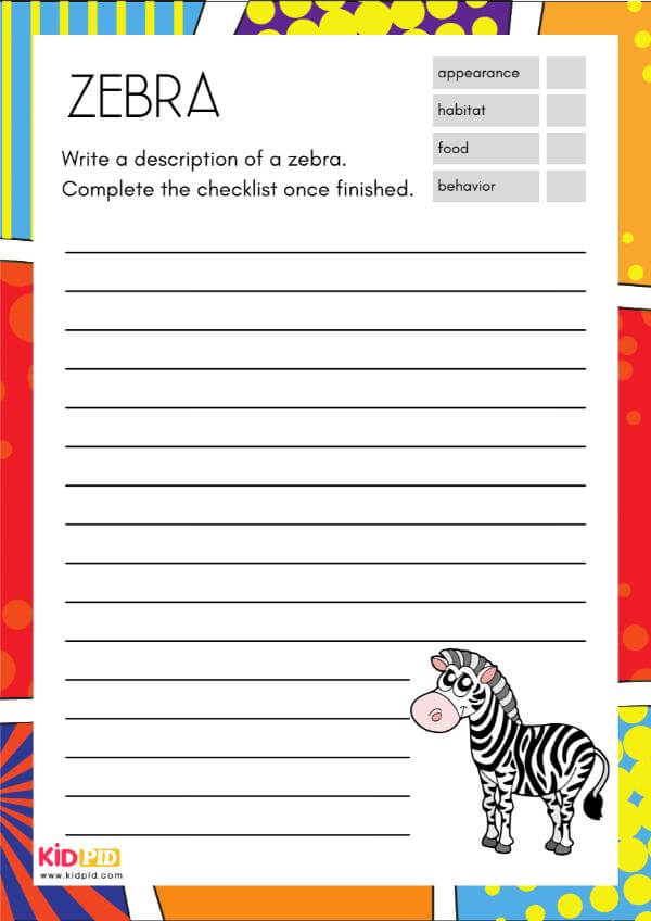 Zebra - Animal Description Writing Worksheet
